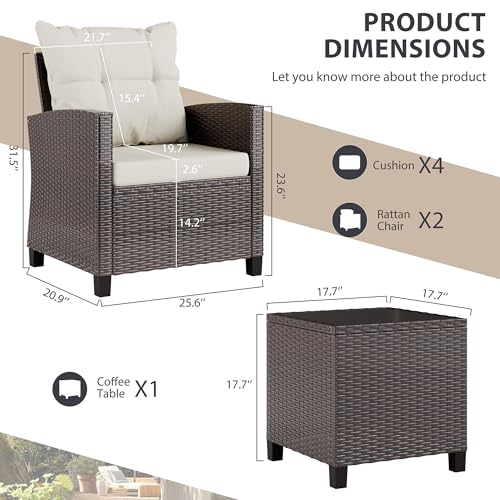 3 Piece Wicker Rattan Patio Furniture Set with Glass Table I2232