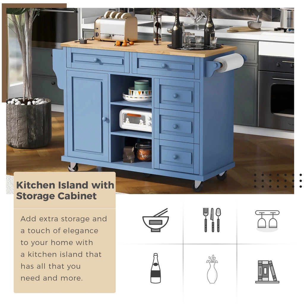 Mobile Kitchen Island Cart with Doors Drawers L9627