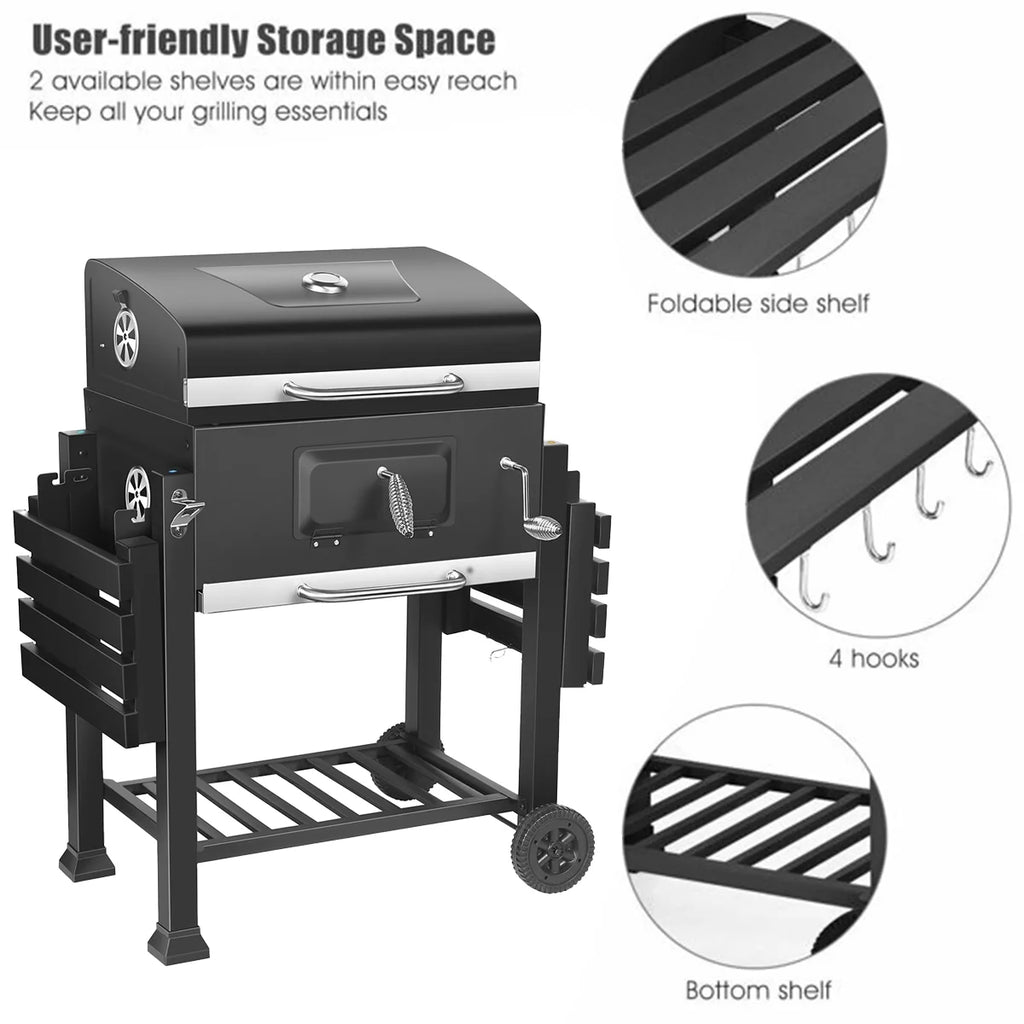 24 Charcoal Grill with Side Shelf and Wheels V792