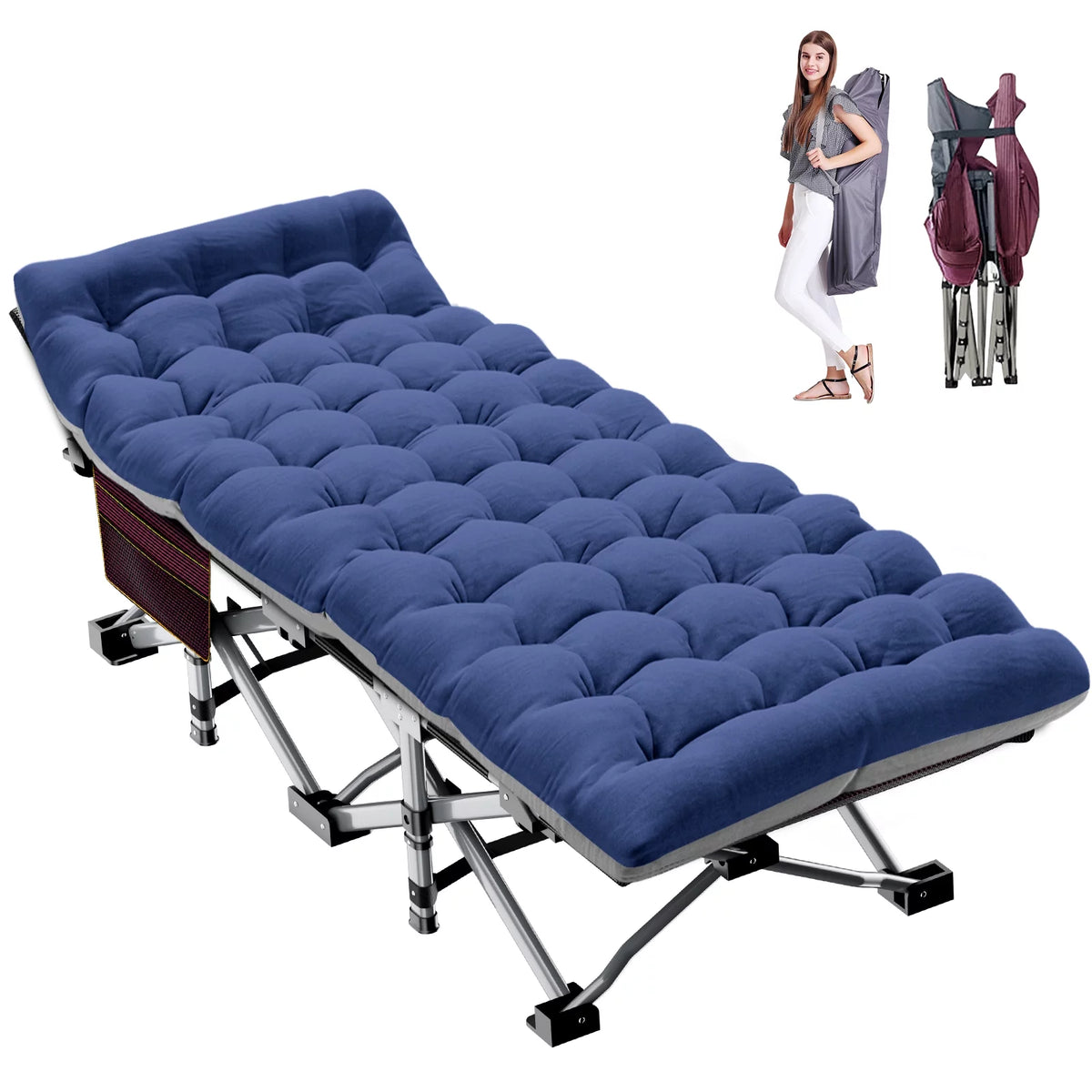 Folding Camping Cot with Cotton Pad & Carry Bag J353