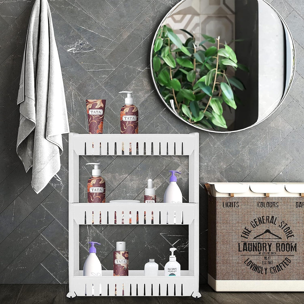 3 Tier Slim Rolling Storage Cart with Wheels D363