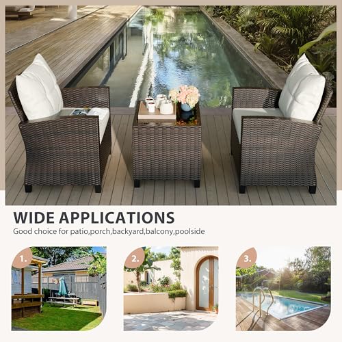3 Piece Wicker Rattan Patio Furniture Set with Glass Table I2232