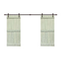 Sage Green Stained Solid Pine Wood Interior Double Sliding Barn Door with Hardware Kit W148531