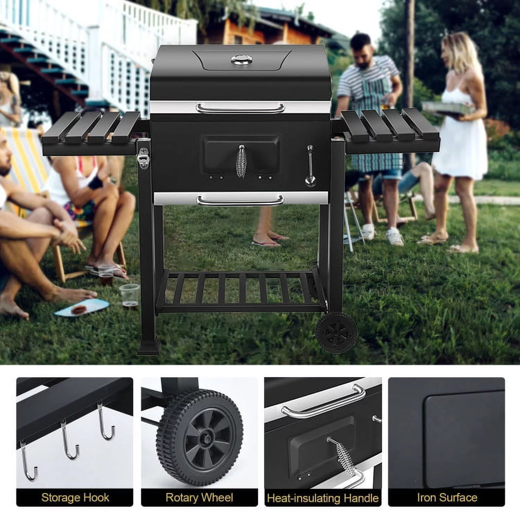 24 Charcoal Grill with Side Shelf and Wheels V792