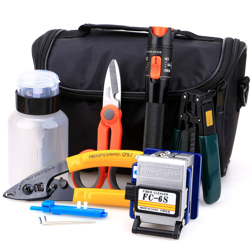 16 in 1 FTTH Fiber Optical Cable Cold Connection Tool Kit with FC-6S Fiber Cleaver Aluminum Visual Fault Locator Cable Tester Stripper Tool Kevlar Scissors Equipment U769