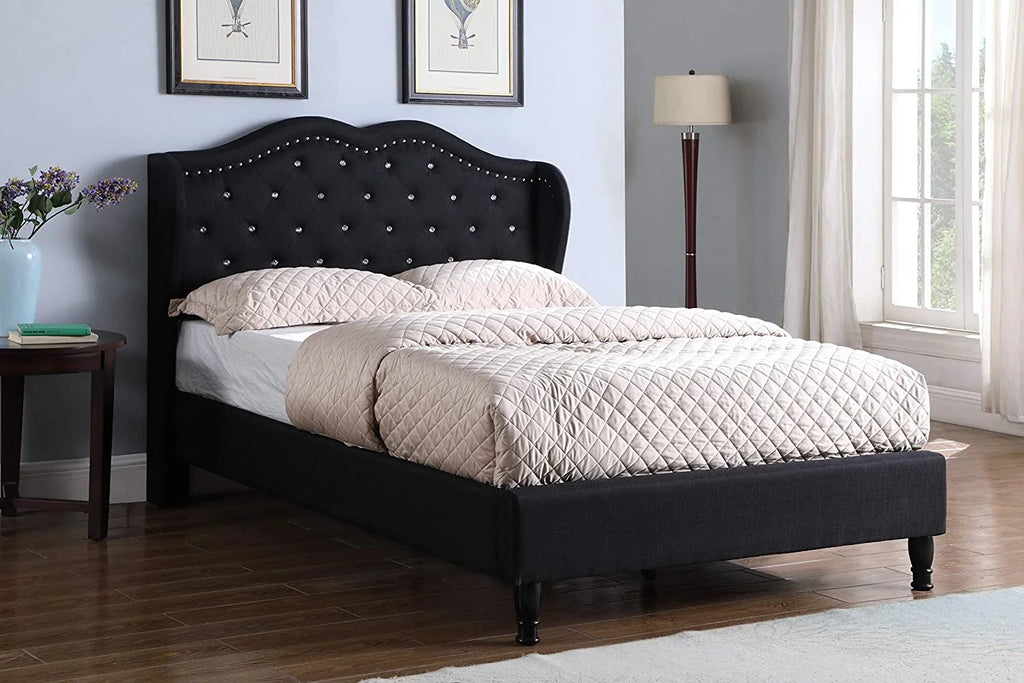 King Upholstered Platform Bed Frame with 51" Tall Headboard Black D3299
