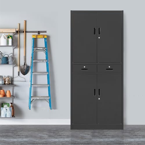 White Metal Locking Storage Cabinet with Adjustable Shelves and One Drawer S317262