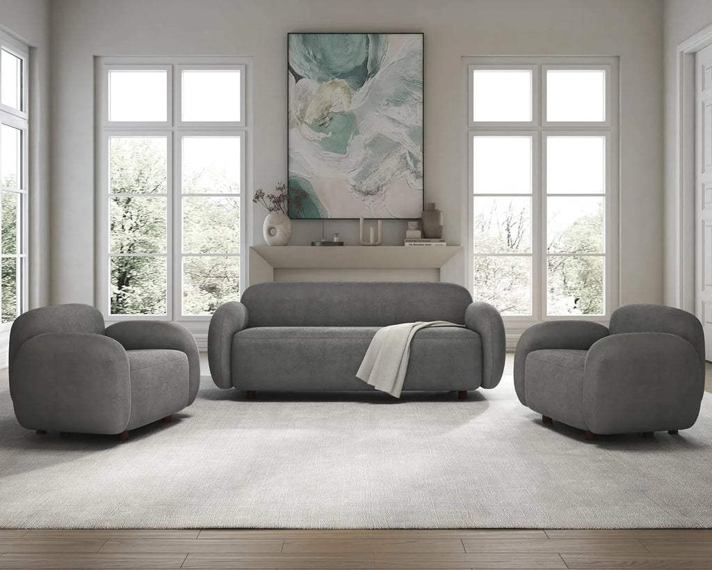 Boucle Sofa 3 Piece Set Grey E429