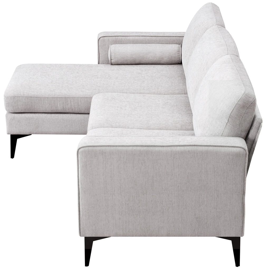 L-Shaped Sectional Sofa with Reversible Chaise, 3 Seater Chenille Fabric Modular Couch with Pillows Metal Legs X303613