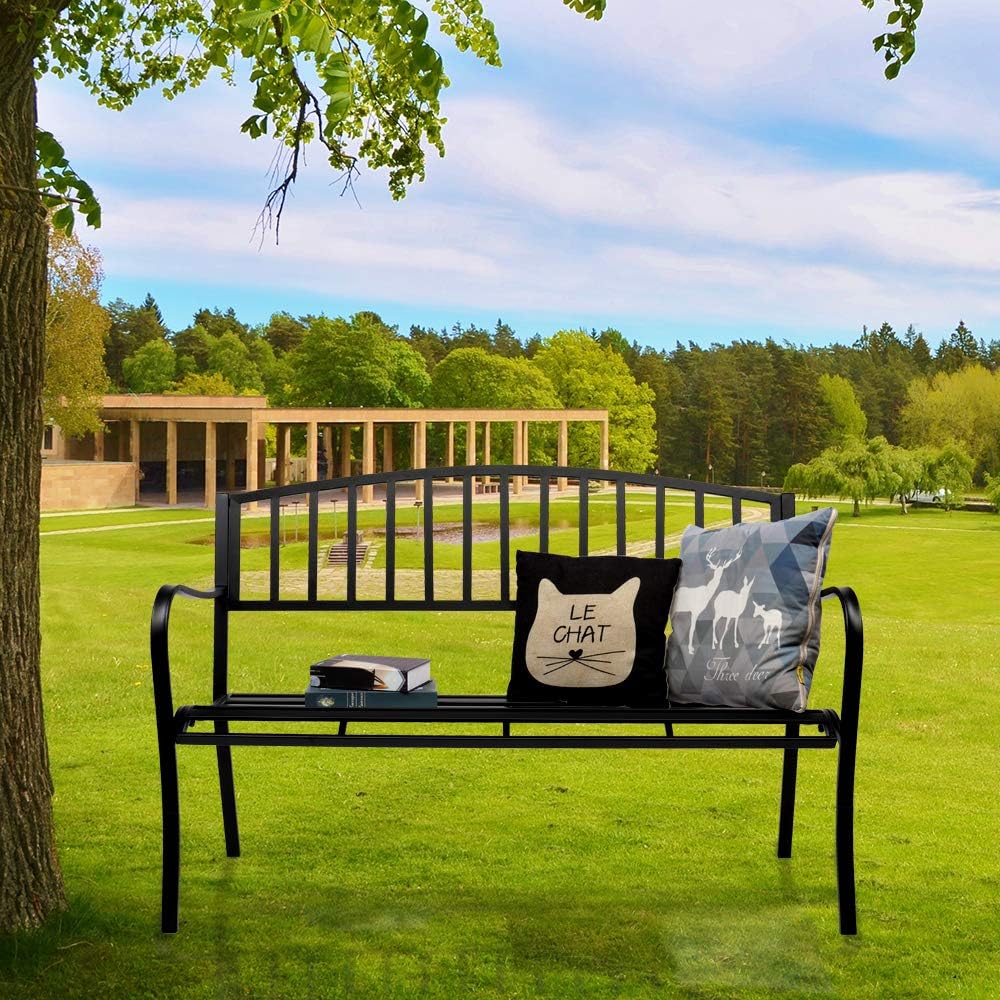 Black Powder Coated Cast Iron Steel Patio Bench K152166