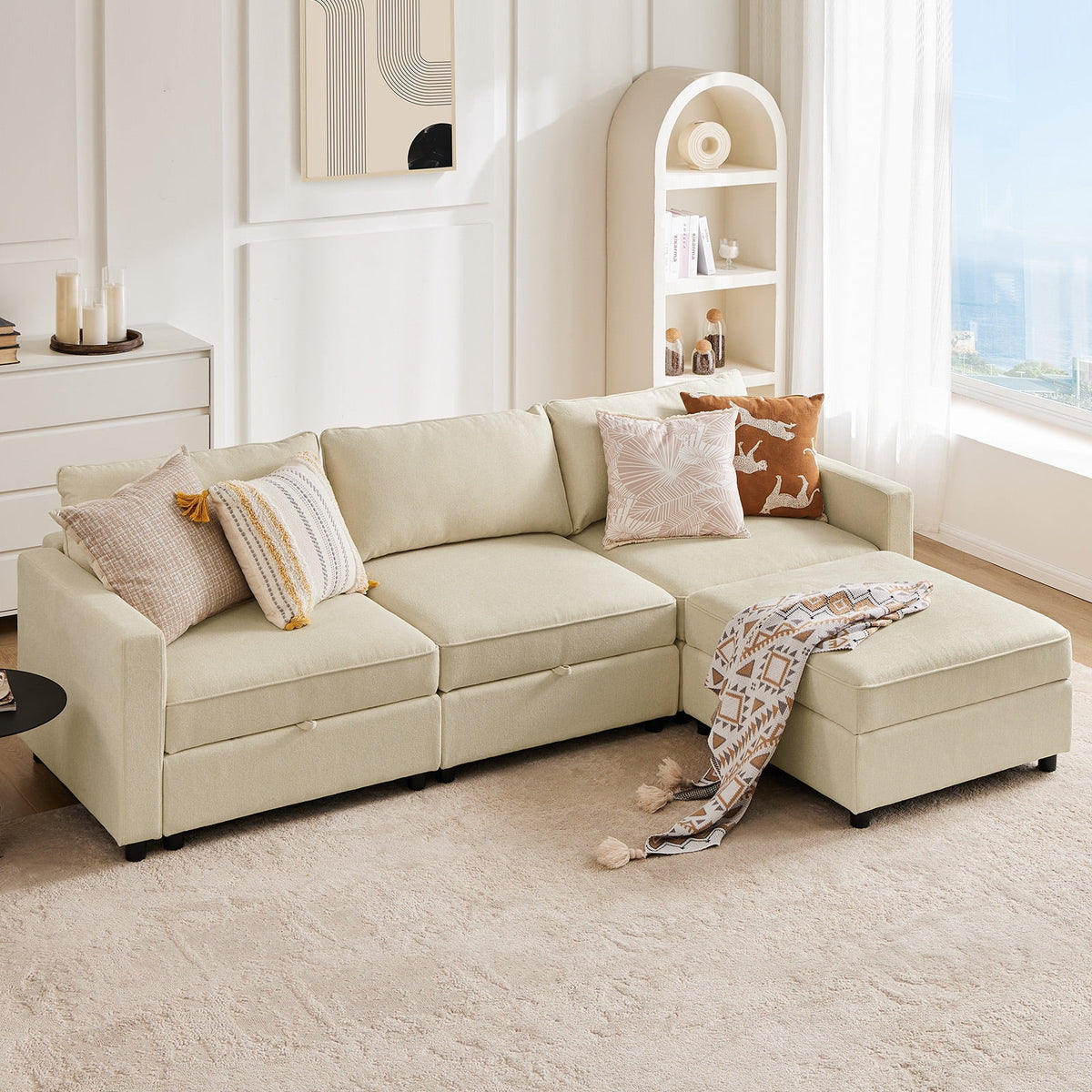 Beige 4 Seat Oversized U Shaped Sectional Sofa C186461