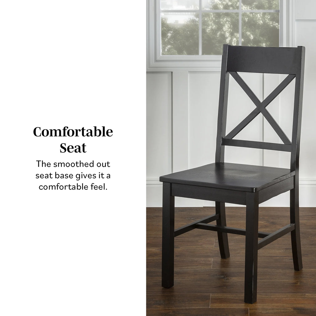 Antique Black Wood Dining Chairs, Set of 2 D3042