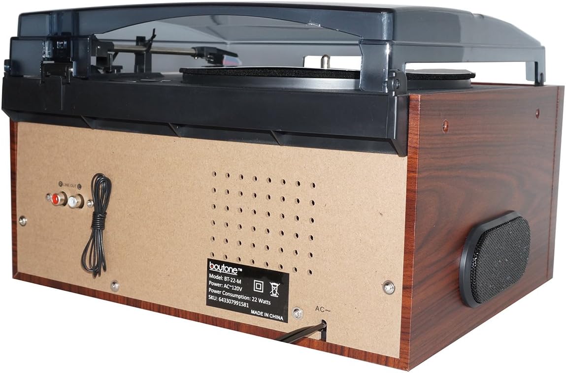 Bluetooth Record Player Turntable with AM/FM Radio, Cassette, CD Player, 2 Built in Speaker, SD Slot, USB, AUX A5560