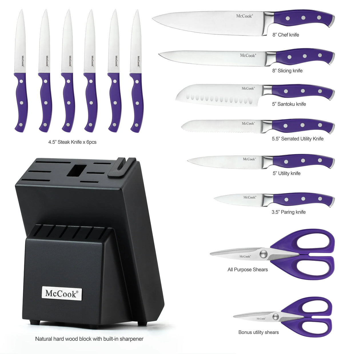 15 Pieces German Stainless Steel Kitchen Knife Block Set F146239