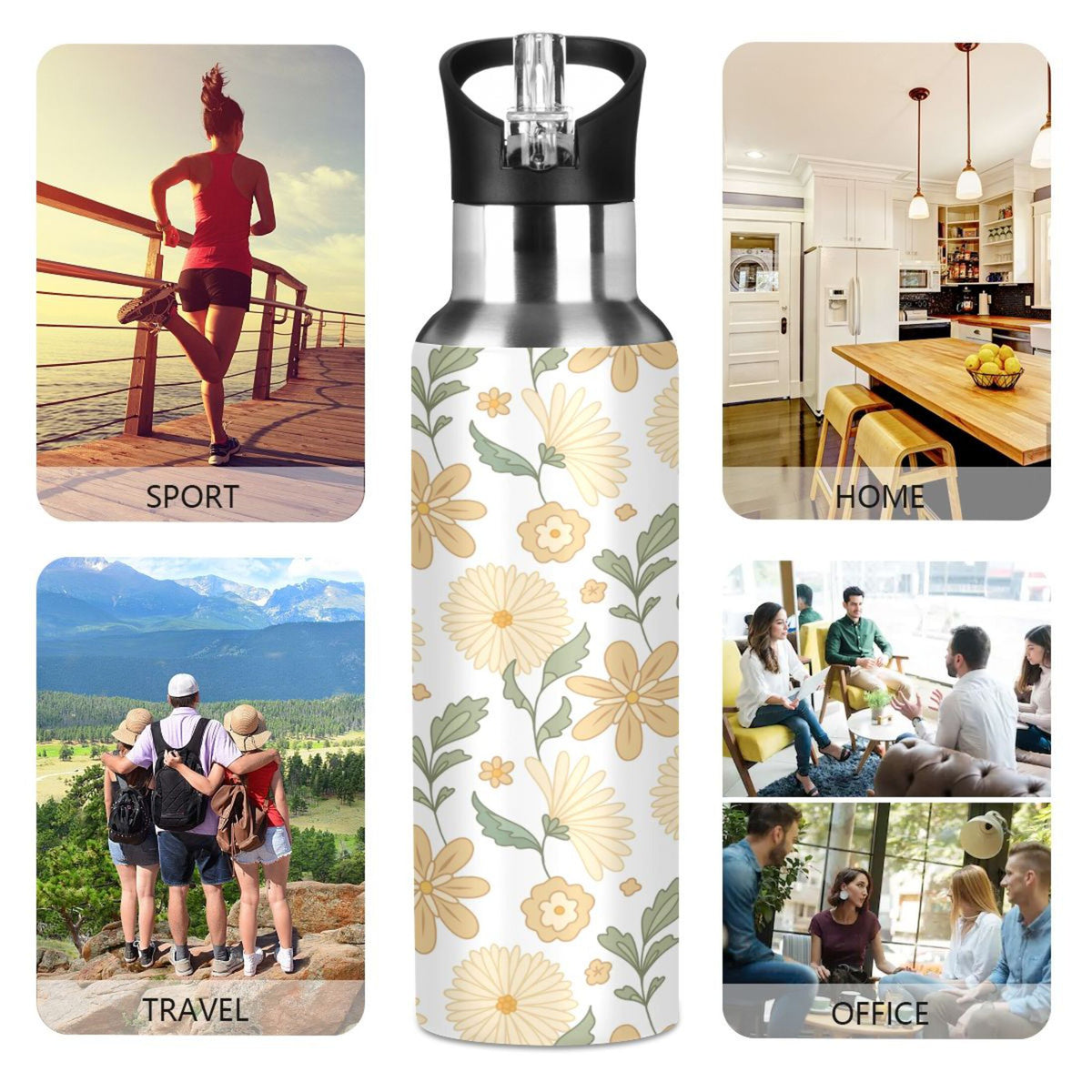 Stainless Steel Insulated Thermos Vacuum Flask Water Bottle with Straw Lid N559