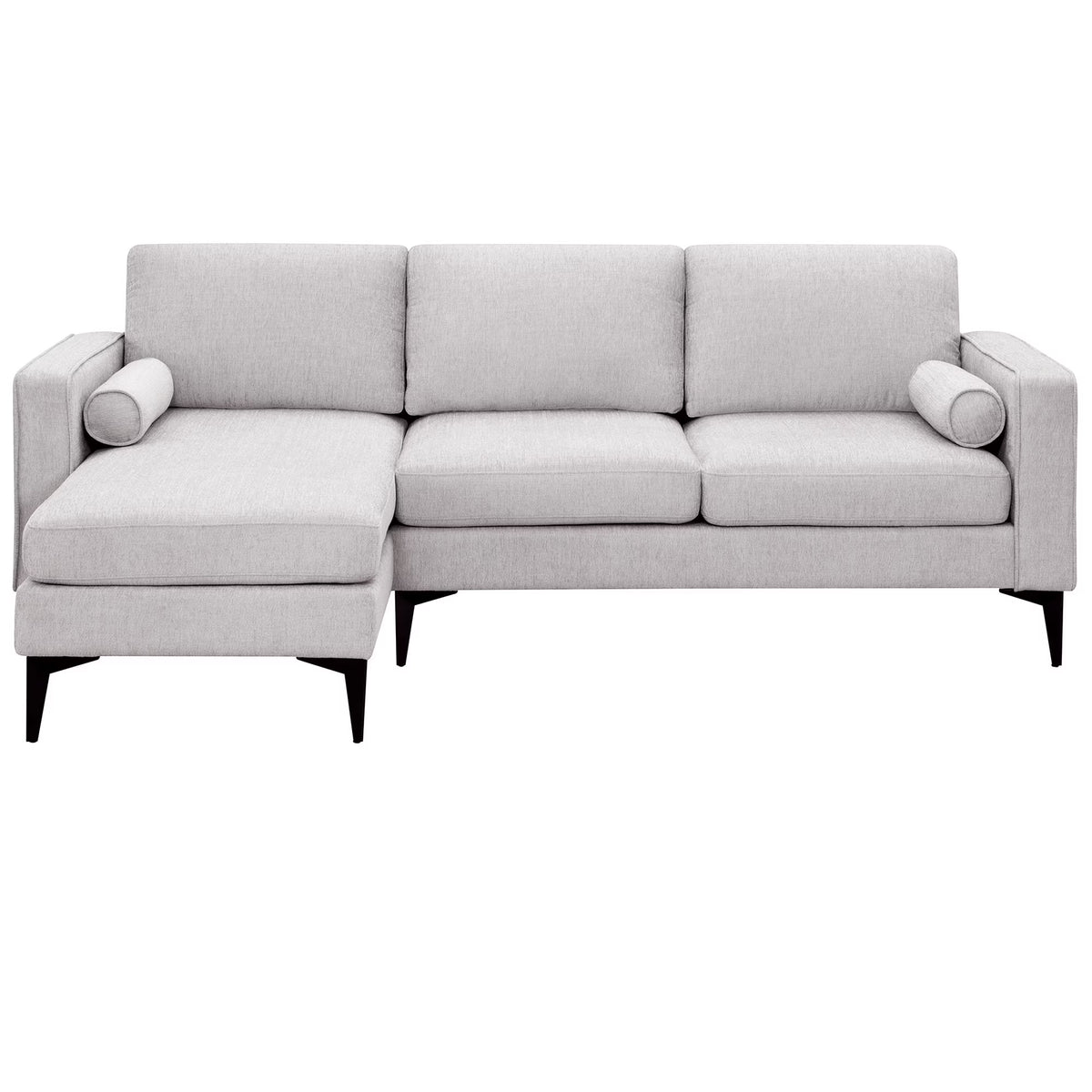 L-Shaped Sectional Sofa with Reversible Chaise, 3 Seater Chenille Fabric Modular Couch with Pillows Metal Legs X303613
