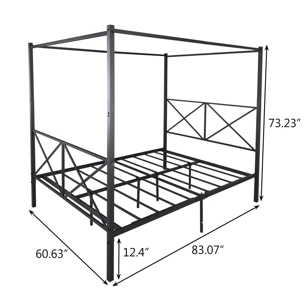 Queen Black Metal Canopy Platform Bed Frame V18815