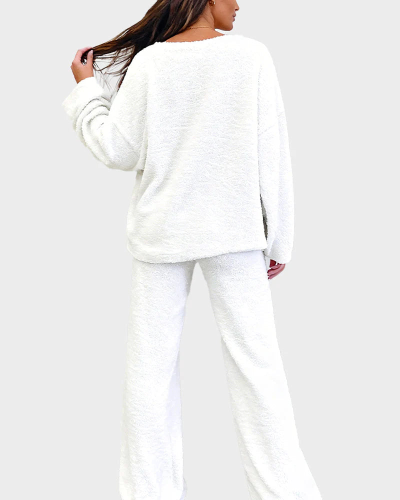 Soft Fuzzy V-Neck Loungewear Set P9155