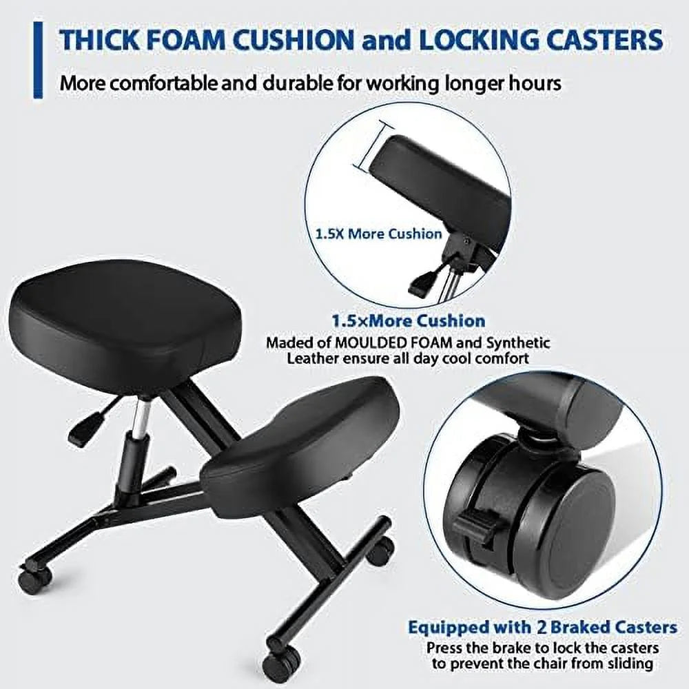 Height Adjustable Kneeling Chair with Foam Cushions and Casters X226976