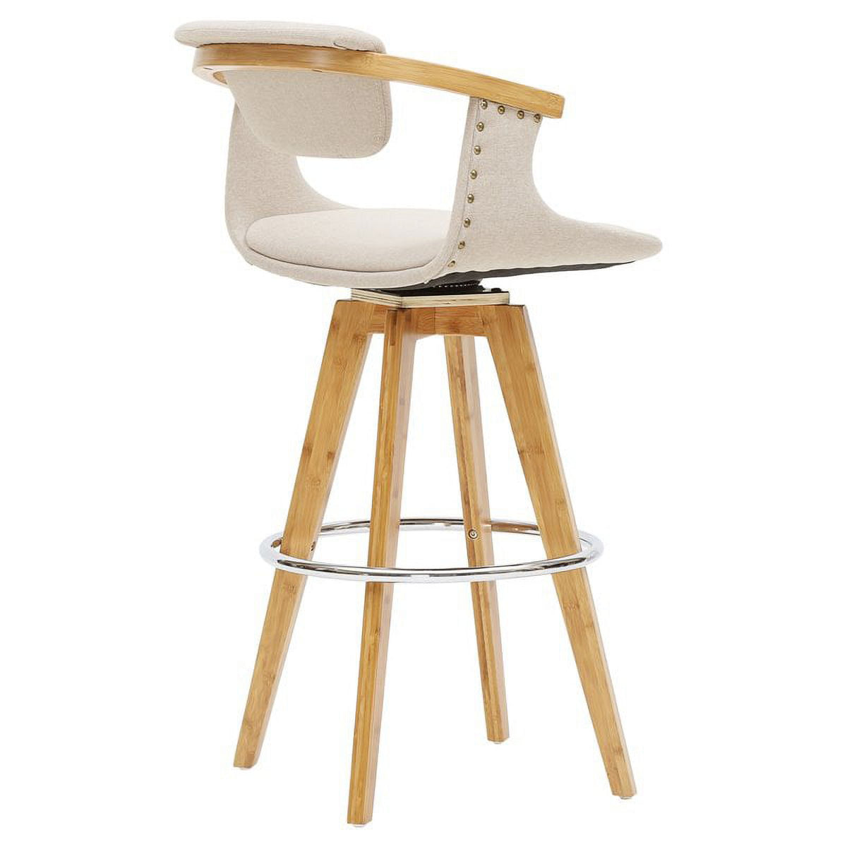 Beige Fabric Bamboo Counter Stool R57197