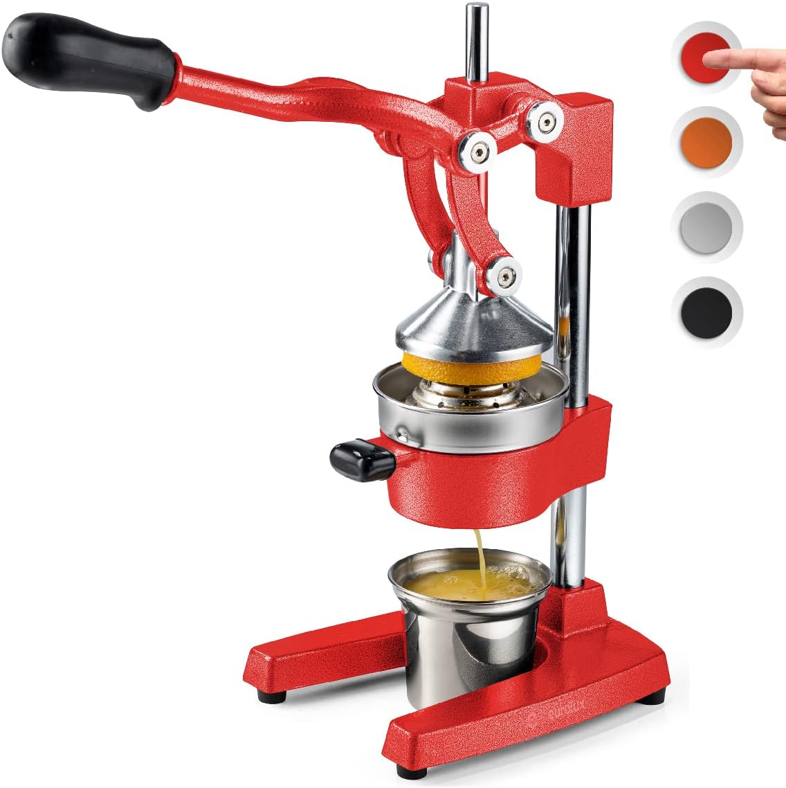 Cast Iron Citrus Juicer Manual Hand Press with Stainless Steel Cup (Red) P45275