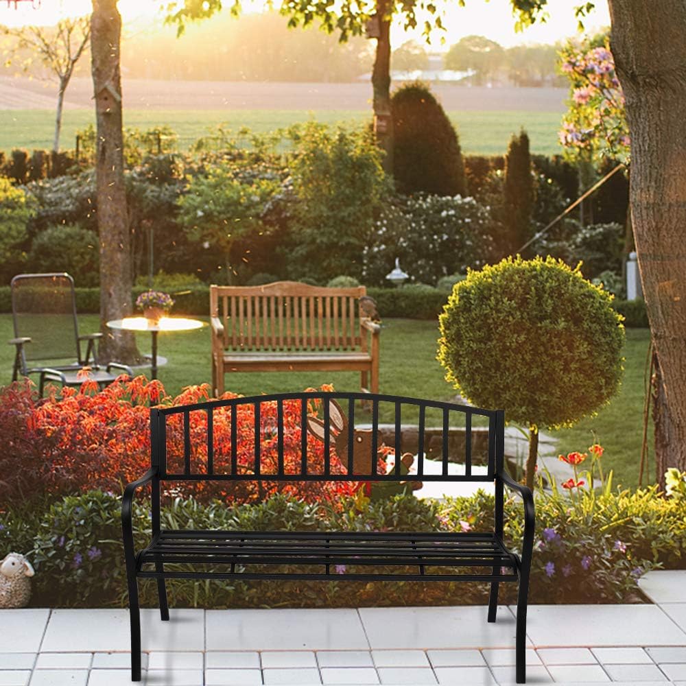 Black Powder Coated Cast Iron Steel Patio Bench K152166