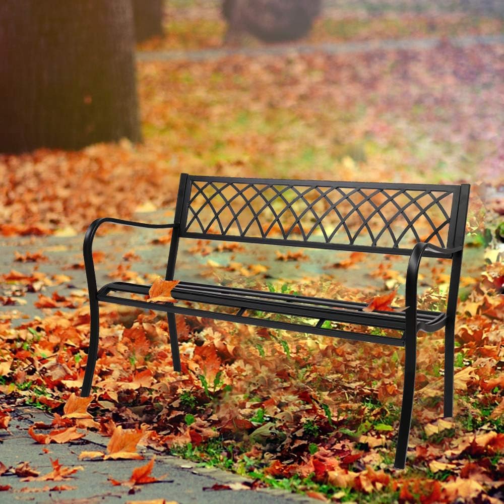 Black Powder Coated Cast Iron Steel Patio Bench K152166