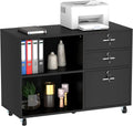 Grey 3 Drawer Mobile Lateral Filing Cabinet with 2 Open Shelves T726