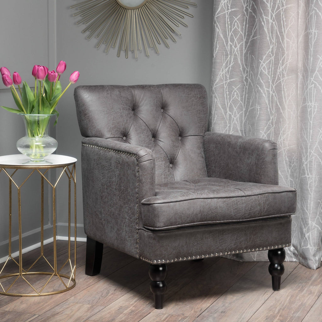 Tufted Back Fabric Club Chair Light Blue L9221