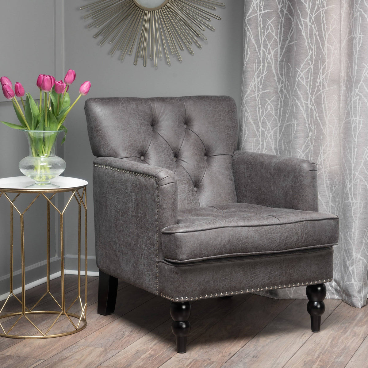 Tufted Back Fabric Club Chair Light Blue L9221