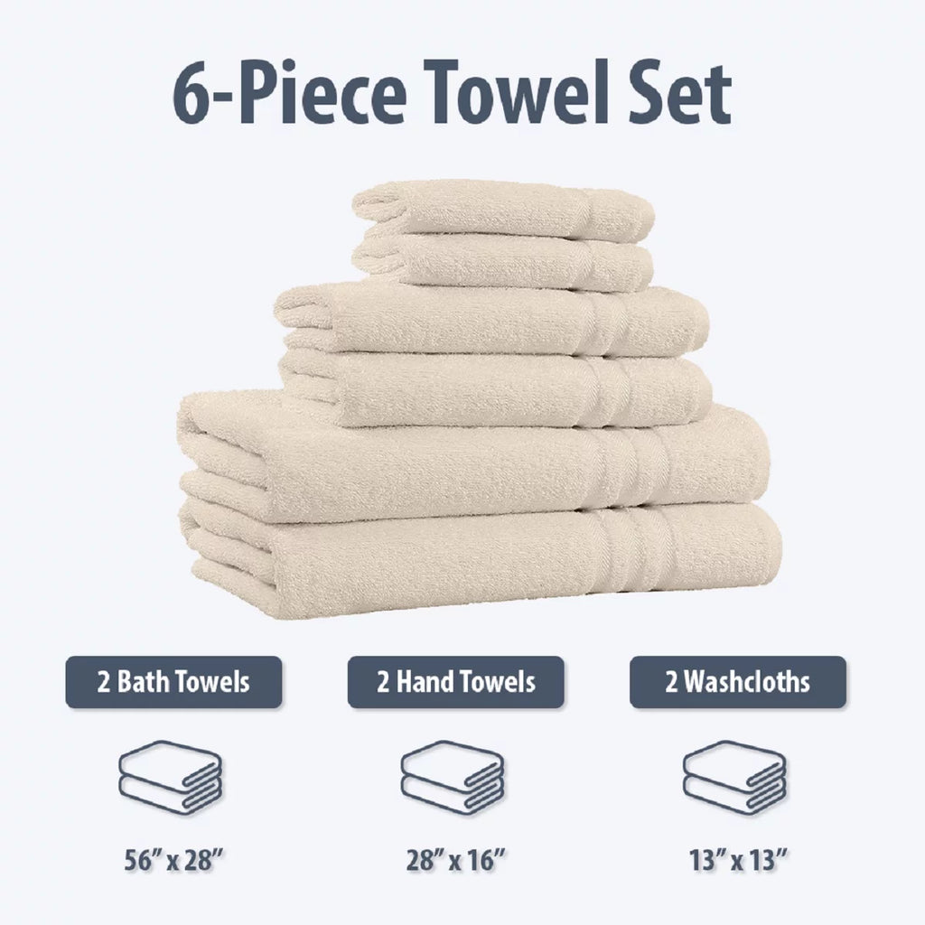 100% Cotton 6-Piece Beige Bath Towel Set F586309