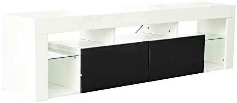 Floating TV Stand Wall Mounted with 16 Color LEDs 63" Wood TV Console 2 Drawers R28830