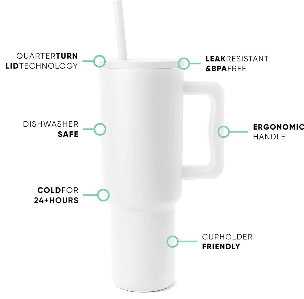 Insulated Stainless Steel Tumbler with Handle and Straw Lid 40oz P131