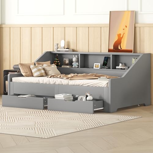 White Wood Twin to King Daybed with Trundle and Storage B2643