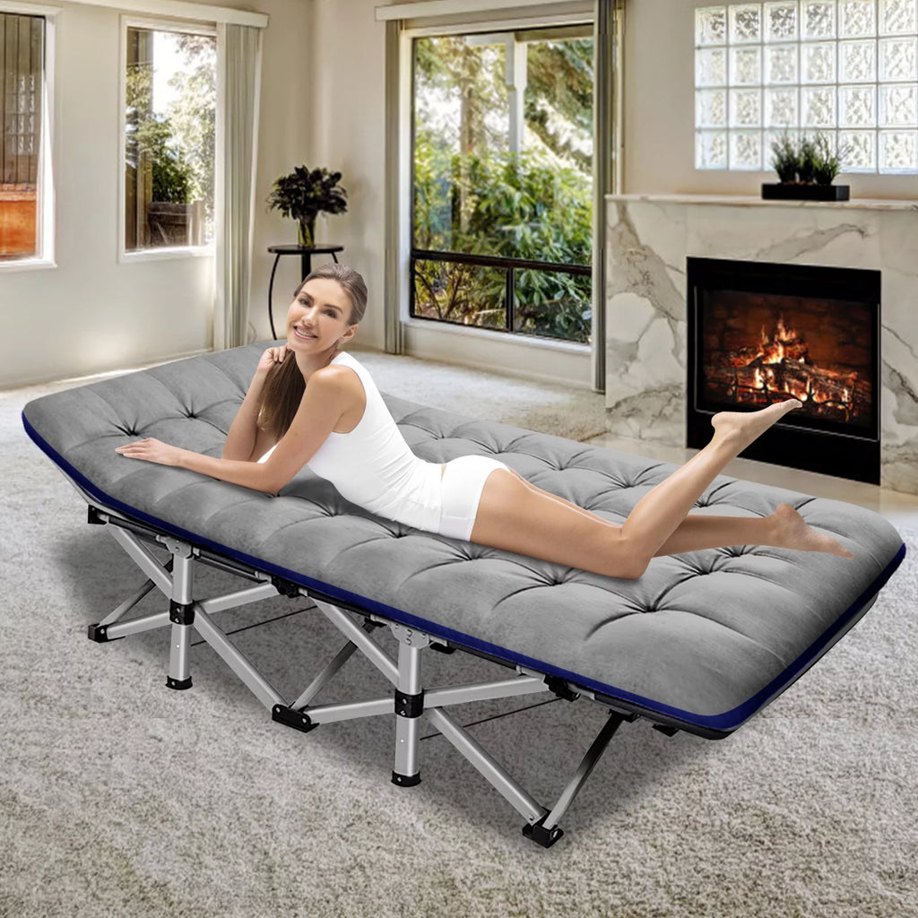 Folding Camping Cot with Cotton Pad & Carry Bag J353