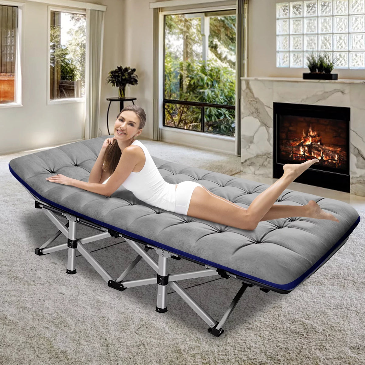 Folding Camping Cot with Cotton Pad & Carry Bag J353