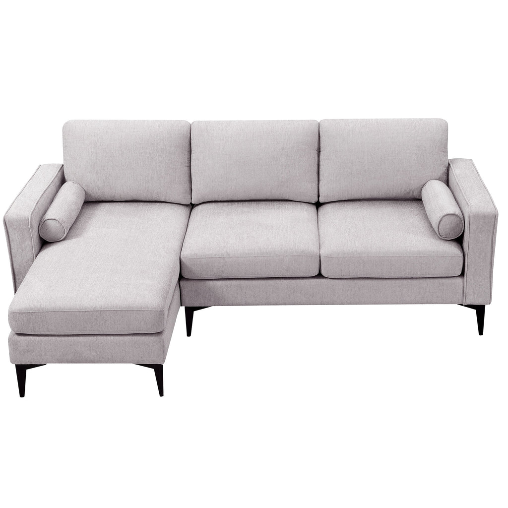 L-Shaped Sectional Sofa with Reversible Chaise, 3 Seater Chenille Fabric Modular Couch with Pillows Metal Legs X303613