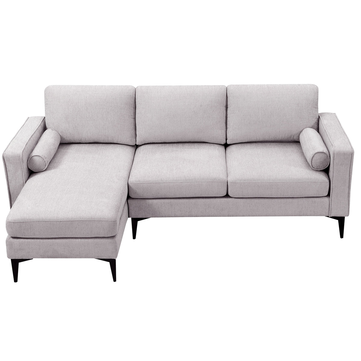 L-Shaped Sectional Sofa with Reversible Chaise, 3 Seater Chenille Fabric Modular Couch with Pillows Metal Legs X303613