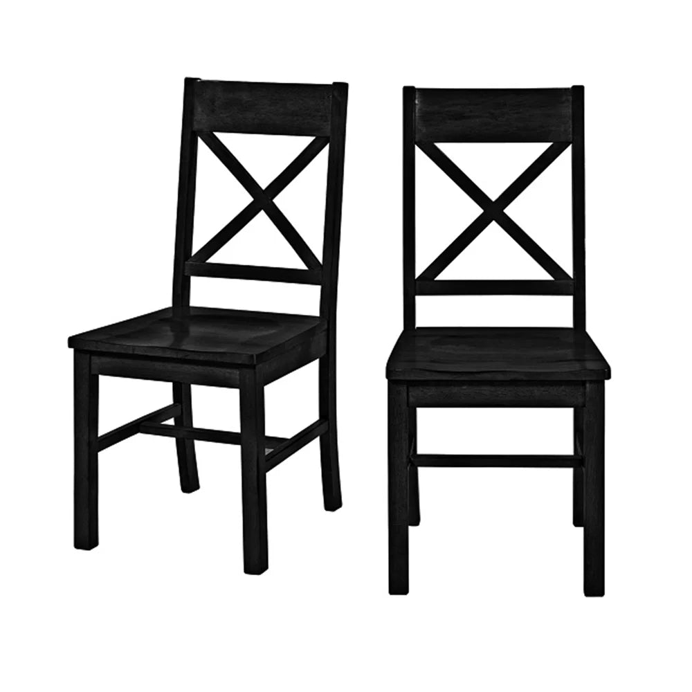 Antique Black Wood Dining Chairs, Set of 2 D3042