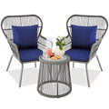 3-Piece All-Weather Wicker Patio Bistro Set with Cushions and Glass Top Side Table K6296