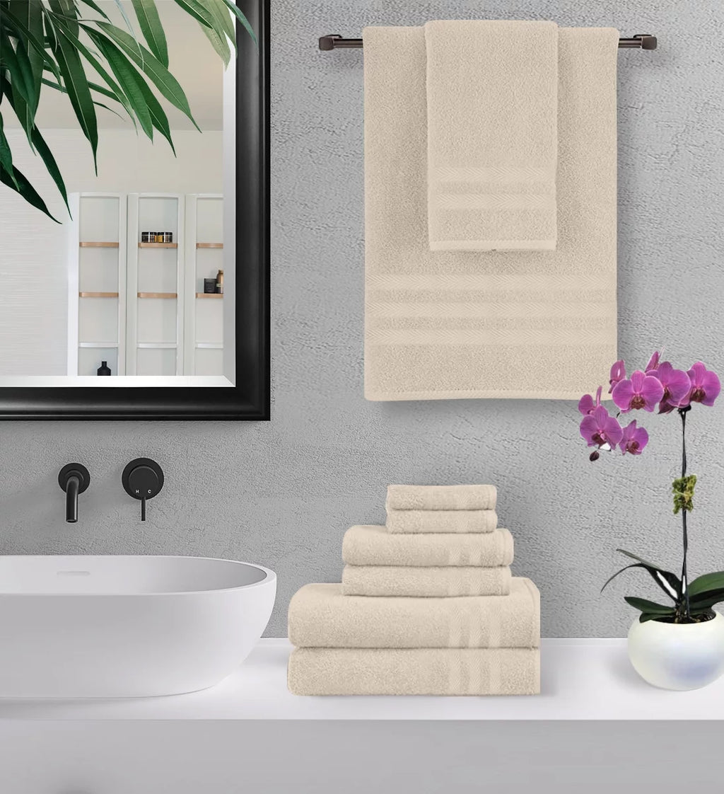 100% Cotton 6-Piece Beige Bath Towel Set F586309