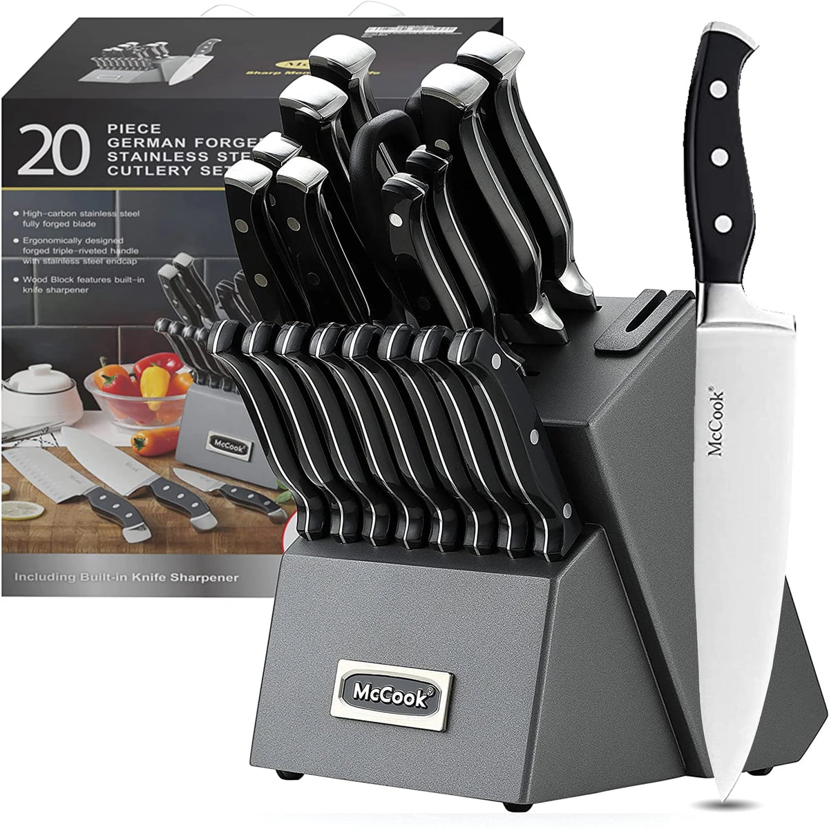15 Pieces German Stainless Steel Kitchen Knife Block Set F146239