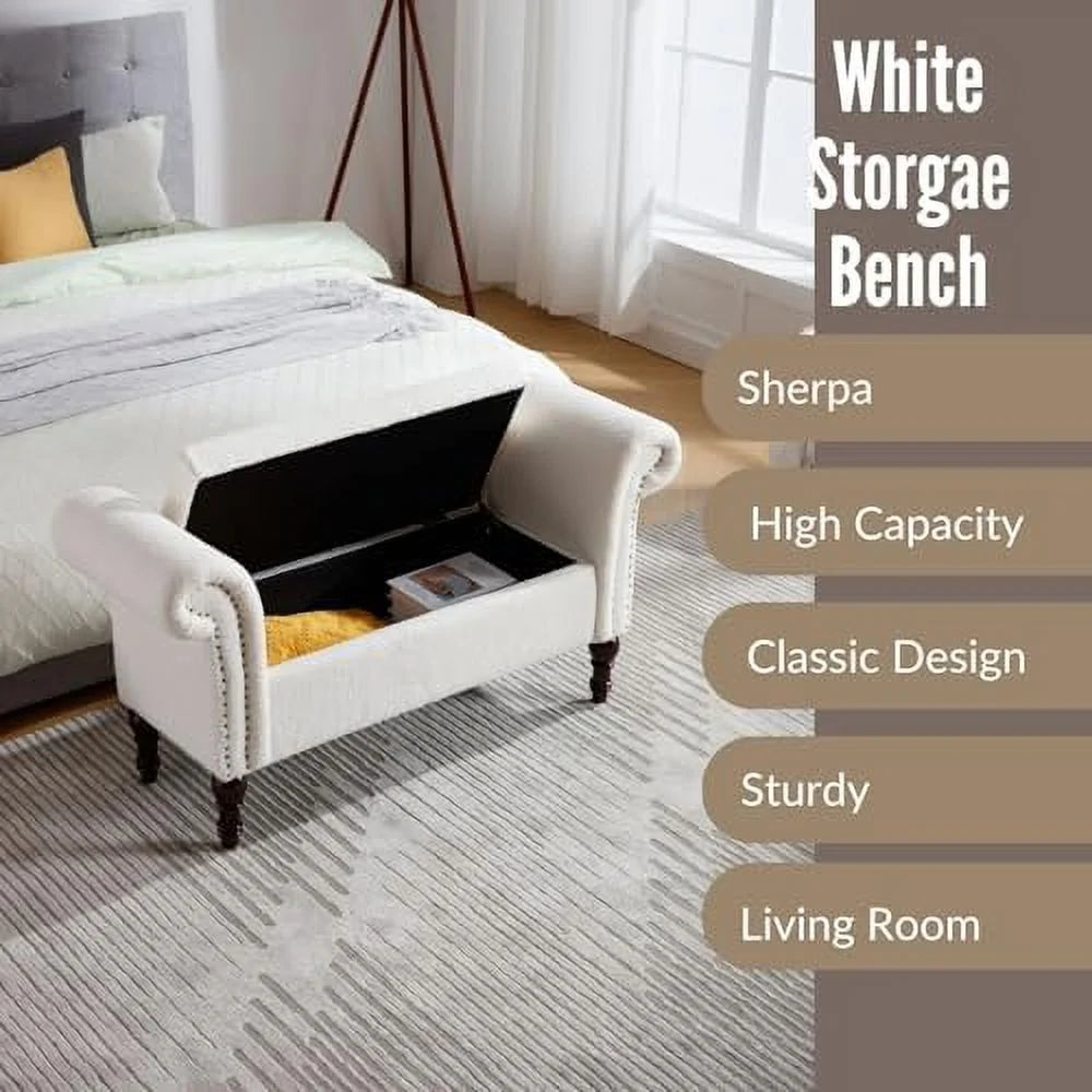 51" Upholstered Sherpa Bench with Wood Legs B452