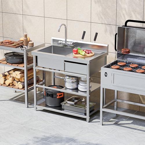 Stainless Steel Freestanding Utility Sink with Workbench Drawer W282429