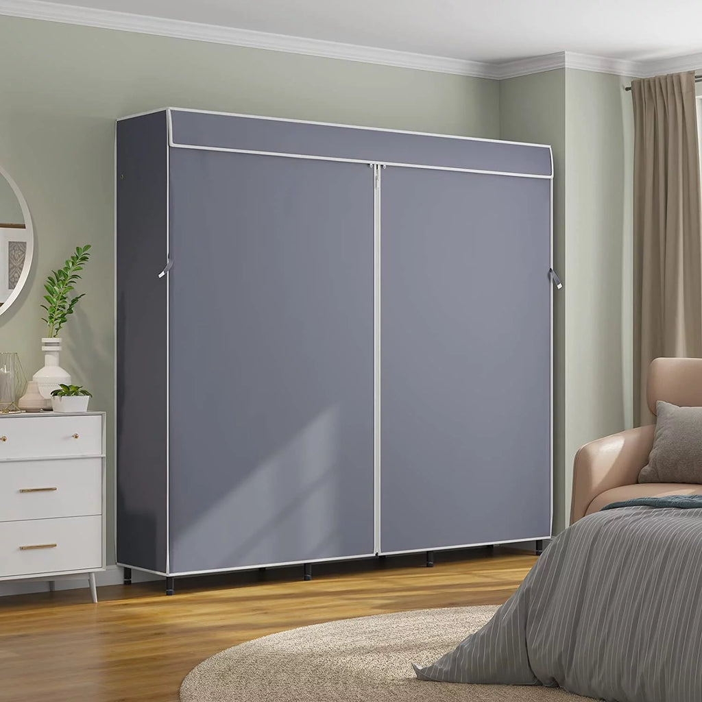 Black Covered Clothes Rack Portable Wardrobe with Grey Oxford Fabric Cover Q77277