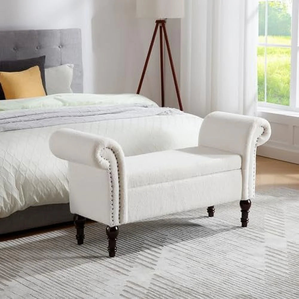51" Upholstered Sherpa Bench with Wood Legs B452