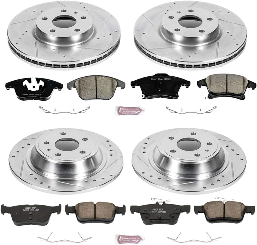 Front and Rear Carbon Fiber Brake Pads with Drilled & Slotted Brake Rotors Kit A20913