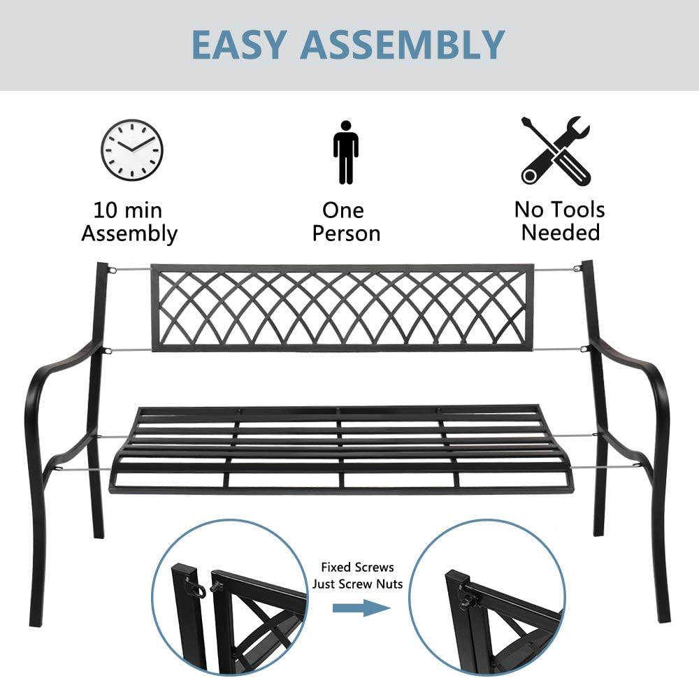 Black Powder Coated Cast Iron Steel Patio Bench K152166