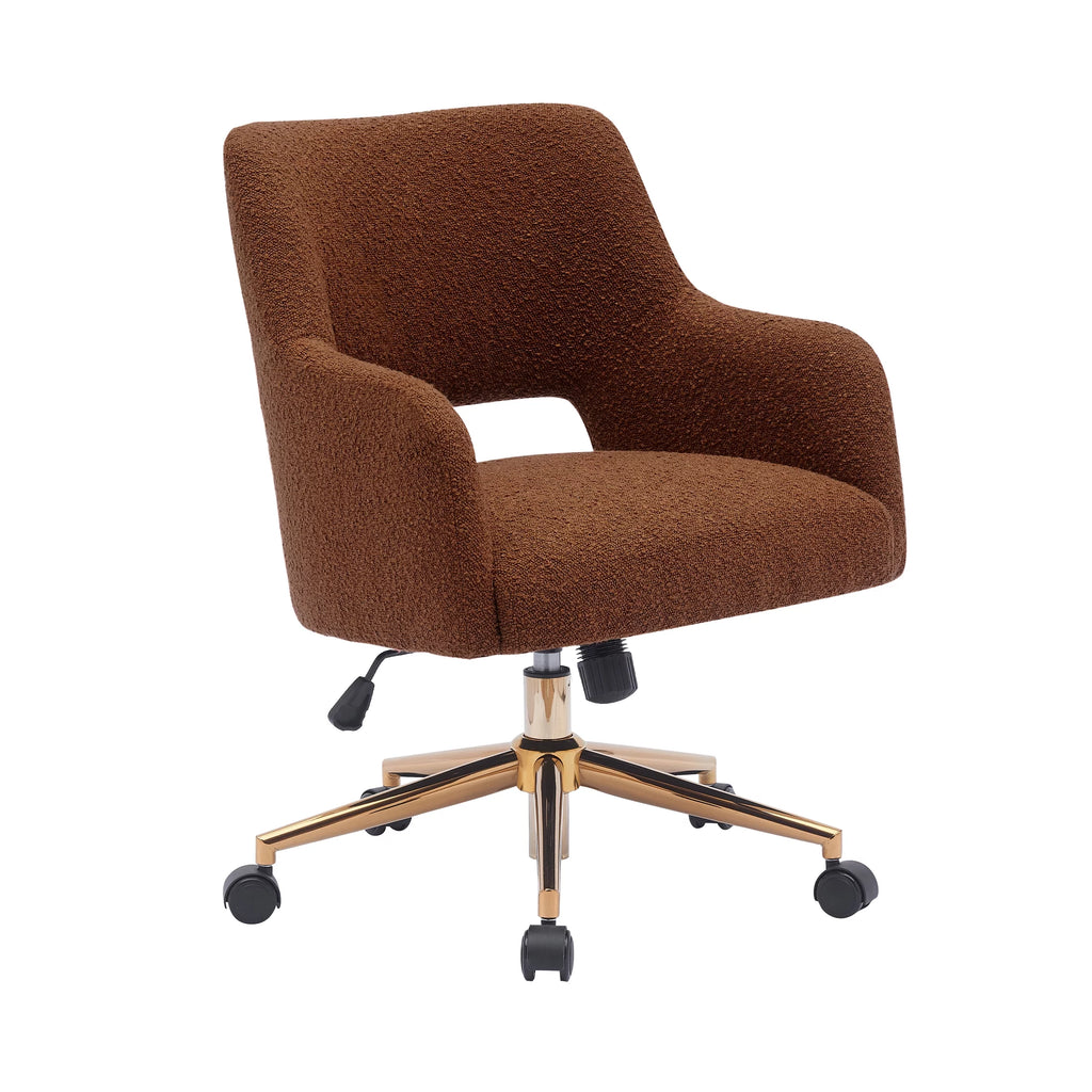 Rust Orange Boucle Fabric Upholstered Rolling Task Chair Q836976