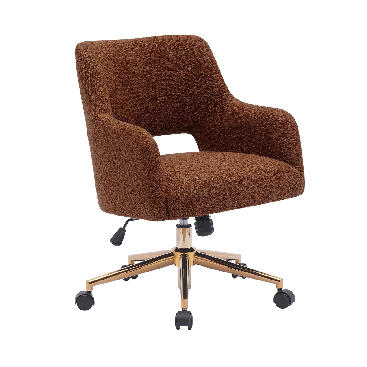 Rust Orange Boucle Fabric Upholstered Rolling Task Chair Q836976